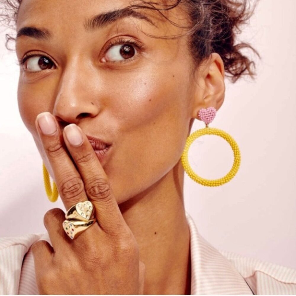 J Crew x Alison Lou Beaded Heart Hoop Earring